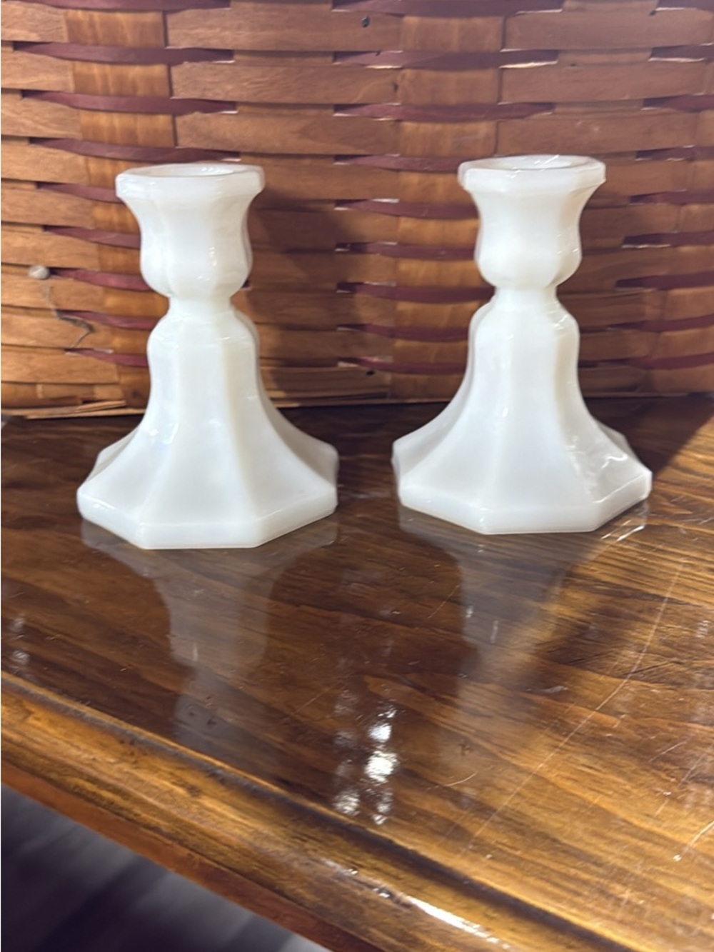 Classic White Milk Glass Candlestick Pair - Elegant Home Accent